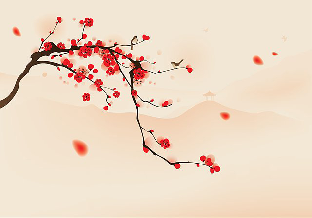 red cherry blossom background