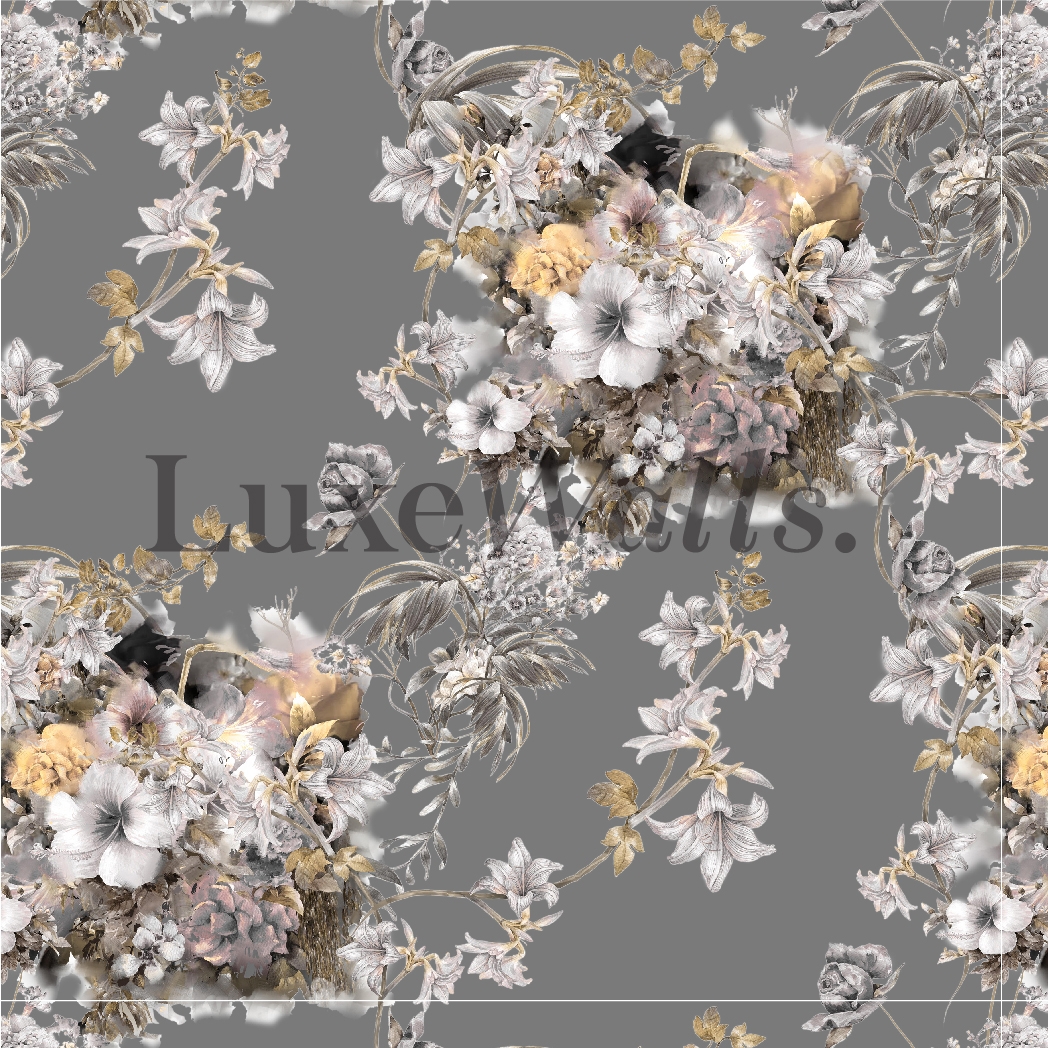 Muted Floral Bouquet Grey Wallpaper | Luxe Walls - Removable Wallpapers