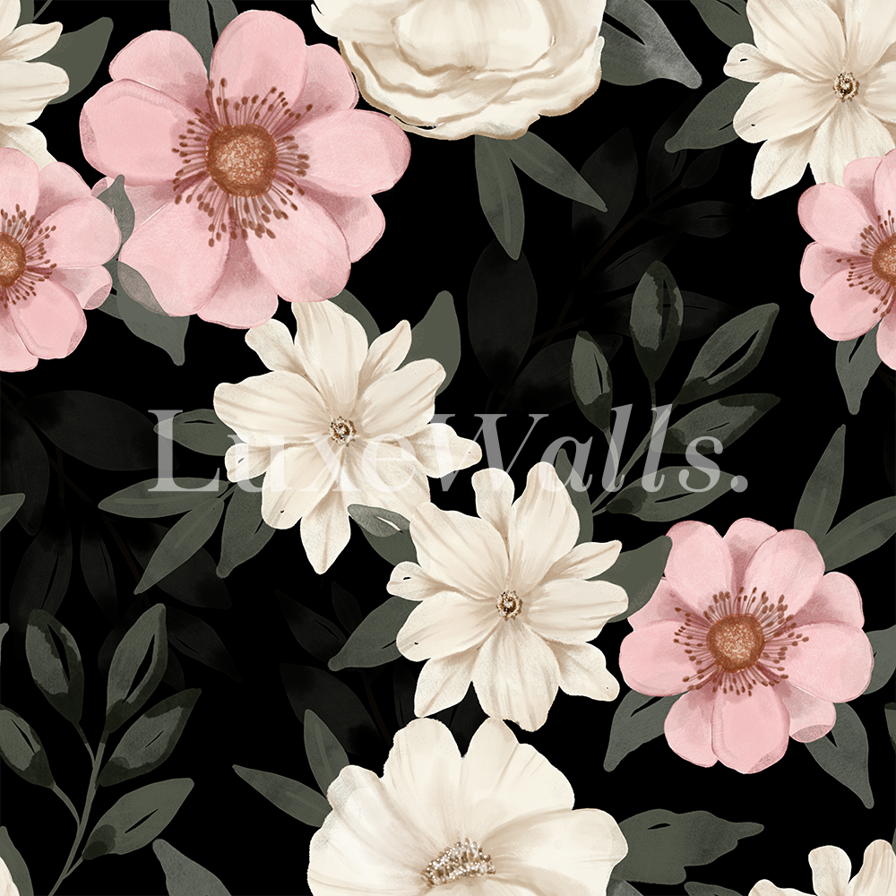 black with pink flowers wallpaper